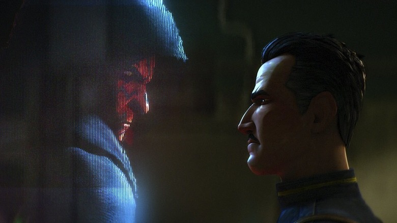 Brander Lawson studying a hologram of Maul in "Star Wars: Maul — Shadow Lord" (2026)