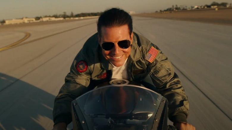 Maverick rides his motorcycle