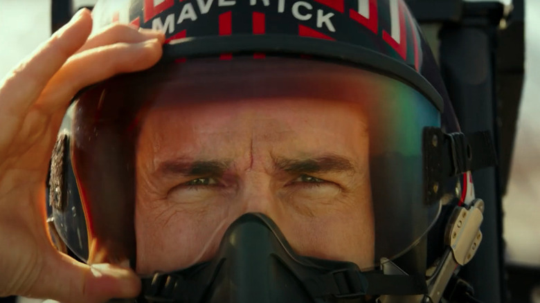 Maverick pulls down his visor