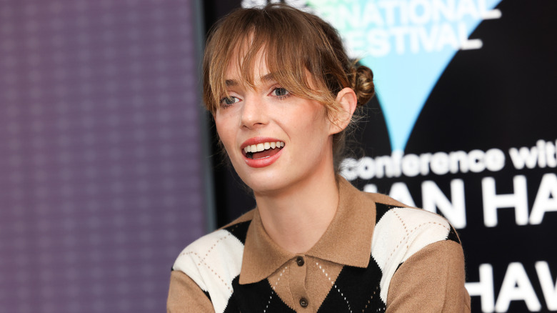 Maya Hawke looking surprised at the "Wildcat" press conference (2023)