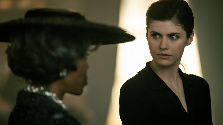Charlayne Woodard and Alexandra Daddario looking at each other in Mayfair Witches