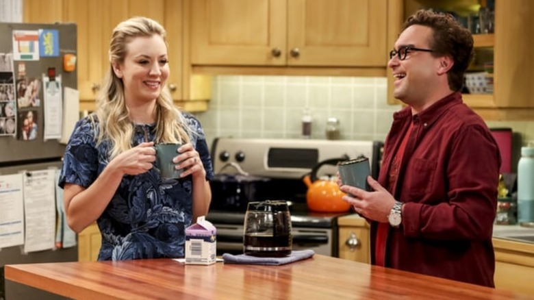 Penny and Leonard laughing on "The Big Bang Theory" (2007-2019)