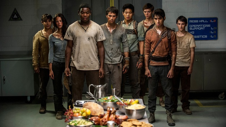 The leads of The Maze Runner: The Scorch Trials staring at glorious food (2015)