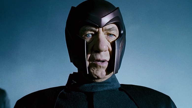 Magneto talking wearing helmet