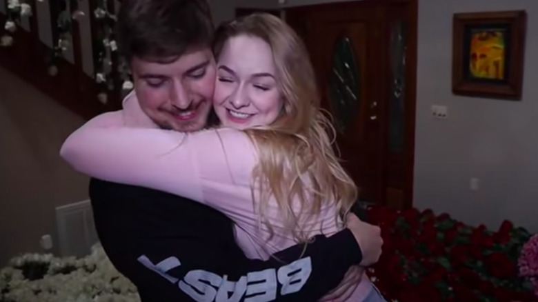 MrBeast and Maddy Spidell hug.