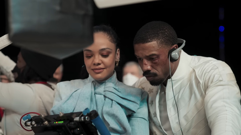 Michael B. Jordan and Tessa Thompson on the "Creed III" set