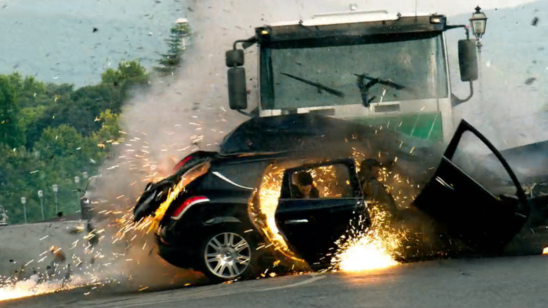 A bus collides with a car in Michael Bay's 6 Underground