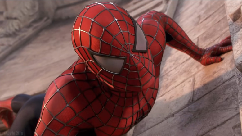 Spider-Man looking down from building