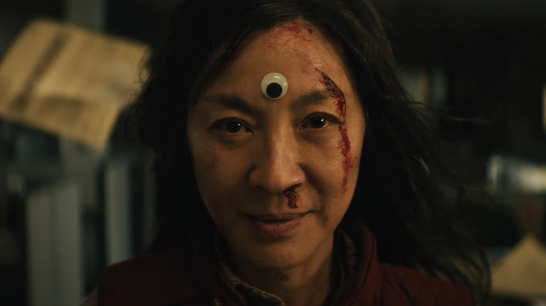 Evelyn with googly eye on forehead