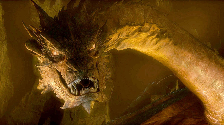 Smaug baring teeth