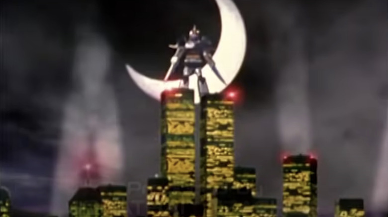 Megazord standing on Twin Towers