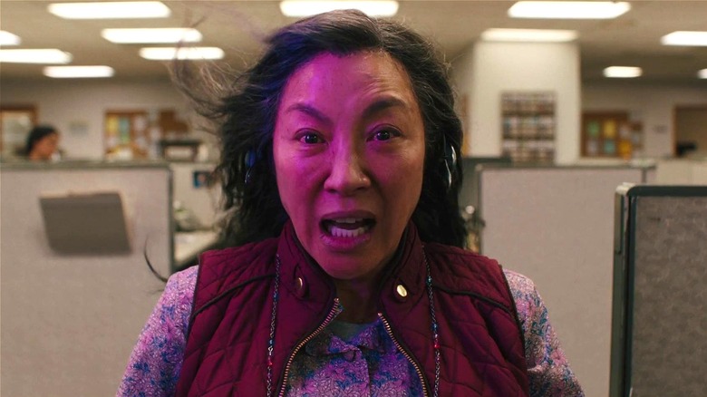 Evelyn looking pained while jumping into an alternate universe in 