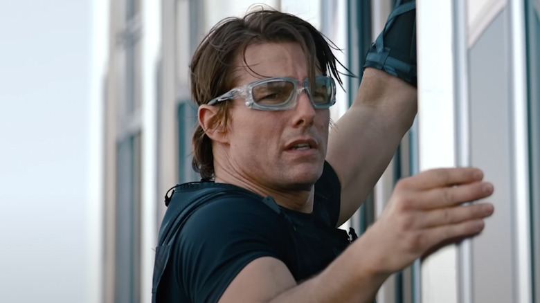Ethan Hunt hanging off of Burj Khalifa