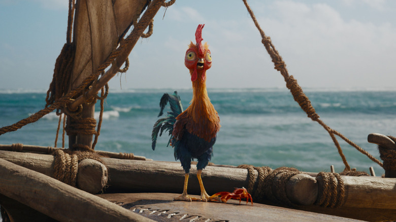 Heihei on a boat in Moana