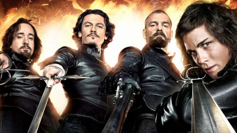 The Three Musketeers Logan Lerman as d'Artagnan, Matthew Macfadyen as Athos, Ray Stevenson as Porthos, and Luke Evans as Aramis