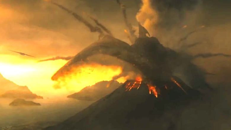 Rodan emerging from a volcano in Godzilla: King of the Monsters