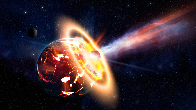 Big asteroid crashing on the surface