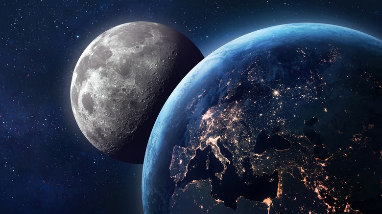 Earth and Moon in space
