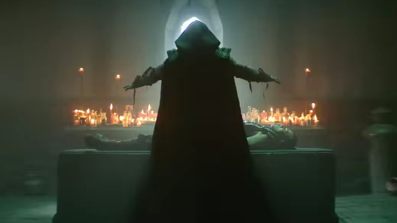 Quan Chi reviving a corpse in "Mortal Kombat 2" (2026)