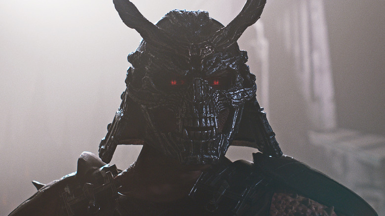 Shao Kahn's eyes glowing red in "Mortal Kombat 2"