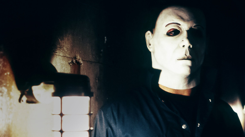 Michael Myers hanging by a light in "Halloween: Resurrection" (2002)