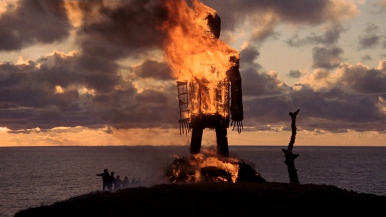The Wicker Man engulfed in flames in "The Wicker Man"
