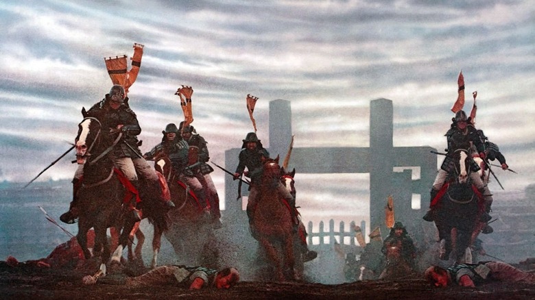 Several cavalry troops riding into battle in "Ran"