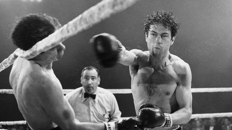 Jake LaMotta landing a knockout blow in Raging Bull (1980)