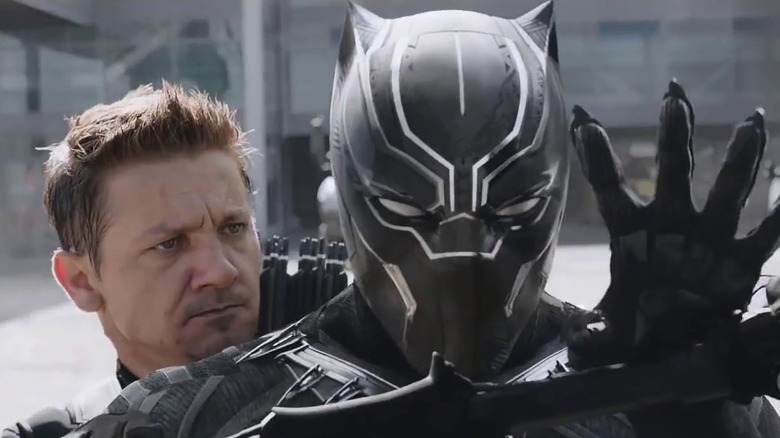 Black Panther and Hawkeye fighting Captain America: Civil War