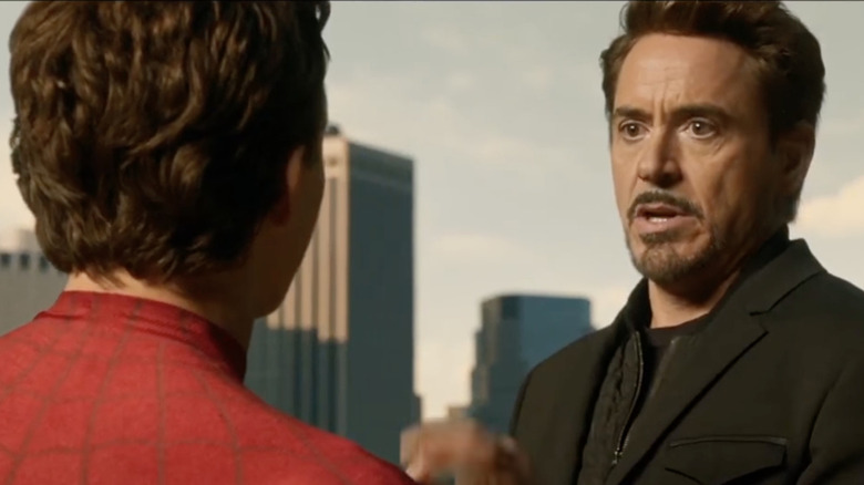 Robert Downey Jr. and Tom Holland in Spider-Man: Homecoming