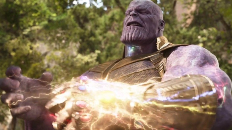 Thanos feeling the impact of a fully powered Infinity Gauntlet in "Avengers: Infinity War"