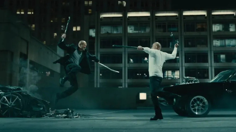 Jason Statham and Vin Diesel fighting in Furious 7