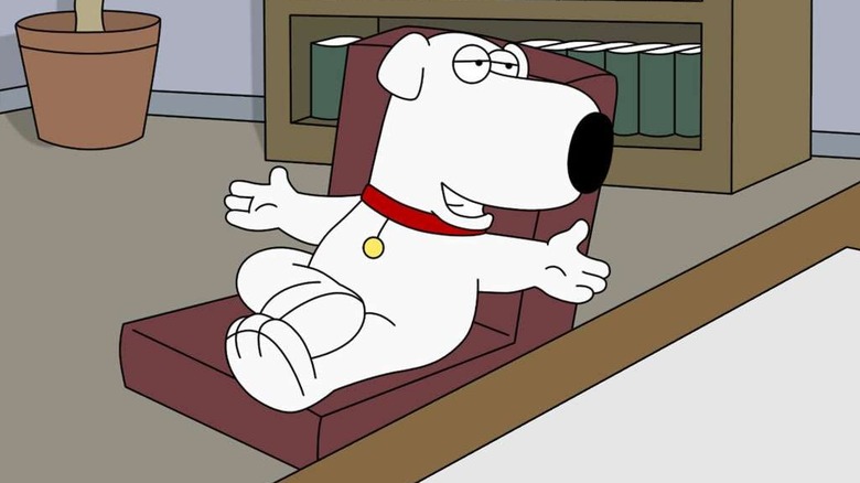 Brian leaning back in his chair Family Guy