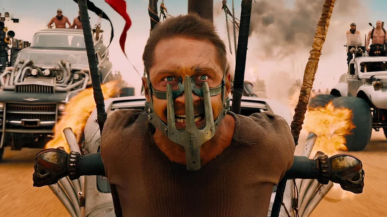 Max at the front of a war party in "Mad Max: Fury Road"