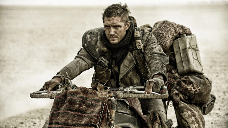 Max riding a motorized bike in "Mad Max: Fury Road."