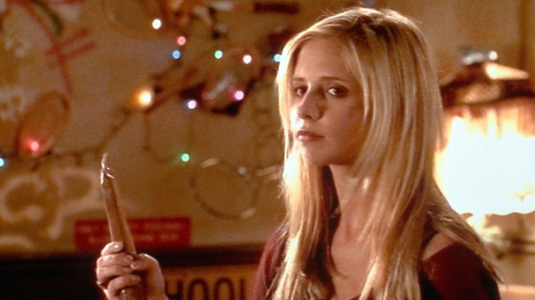 Buffy Summers holding a stake in "Buffy the Vampire Slayer" (1997-2003)