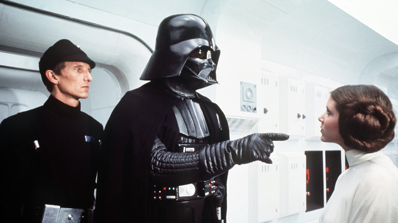 Darth Vader intimidates Princess Leia in "Star Wars" (1977)