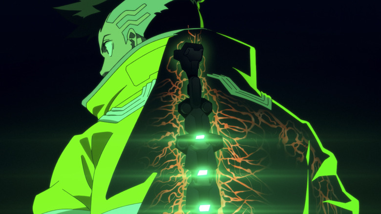 The Sandevistan augment grafting onto David's spine in Cyberpunk: Edgerunners (2022)