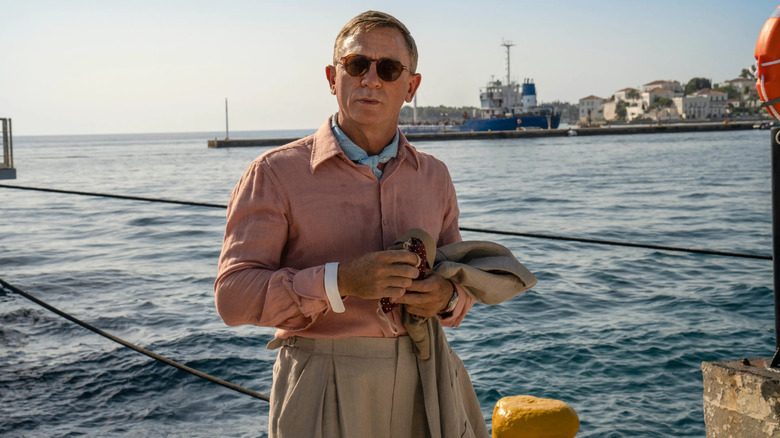 Benoit Blanc arriving in Greece in "Glass Onion"