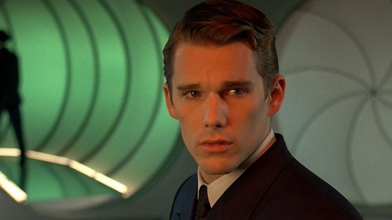 Vincent Freeman in the office as Jerome Morrow in "Gattaca"