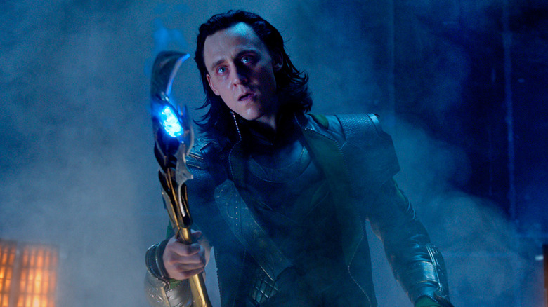 Loki wielding his powerful scepter in "The Avengers" (2012)