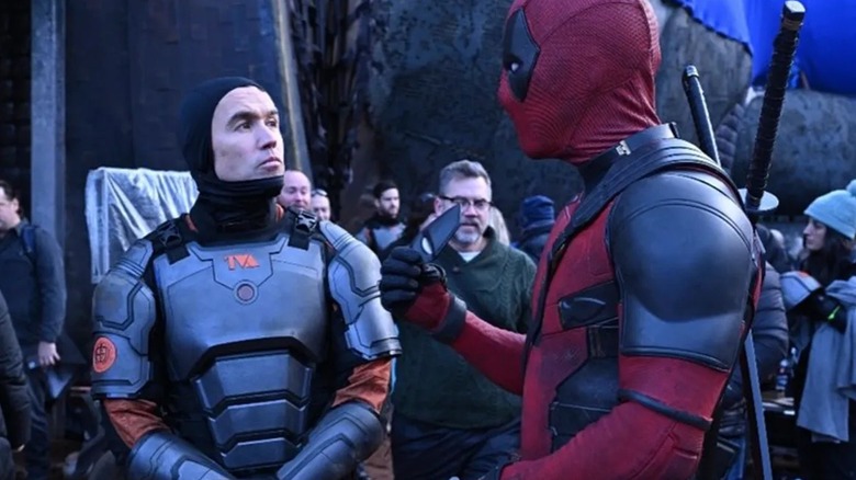 Rob McElhenney's TVA Agent talking to Deadpool in "Deadpool and Wolverine" (2024)