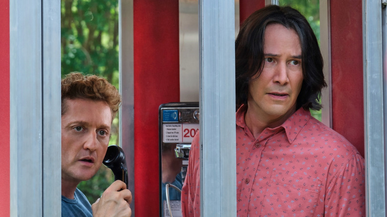 Alex Winter and Keanu Reeves in a phone booth in "Bill & Ted Face the Music"