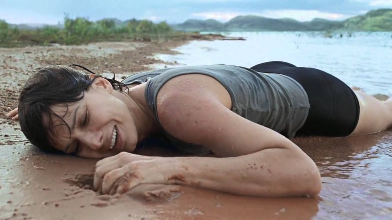 Sandra Bullock lying on beach
