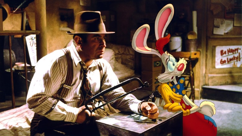 Eddie Valiant and Roger Rabbit try to get out of handcuffs in "Who Framed Roger Rabbit" (1988)