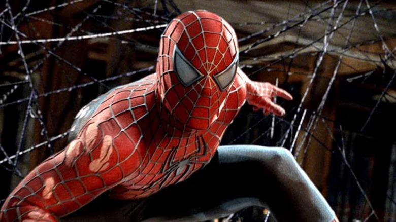 Spider-Man lands in crouch