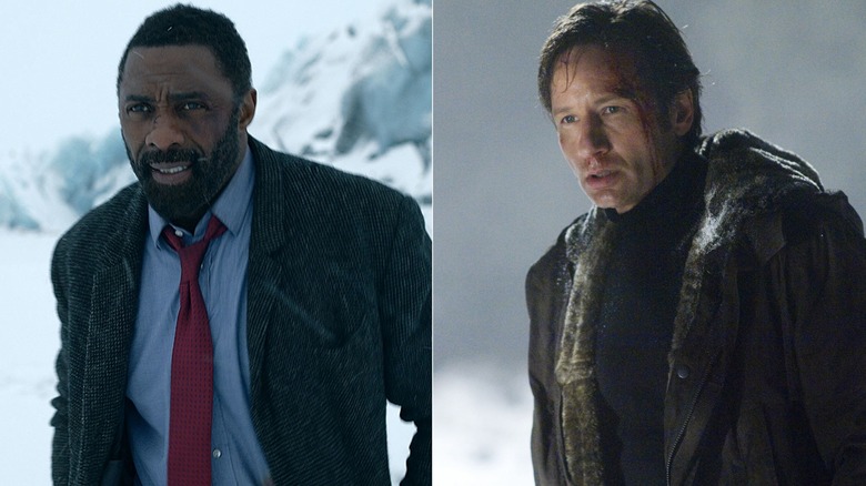 Luther and Mulder in the snow in "Luther" and "The X-Files"