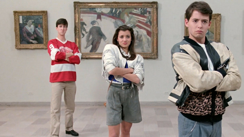 Ferris, Sloane, and Cameron pose in an art gallery in "Ferris Bueller's Day Off" (1986)