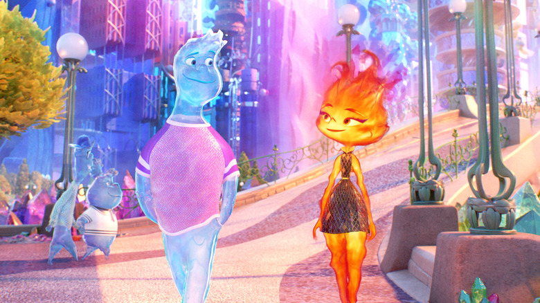 Wade and Ember walking through the city in Elemental (2023)