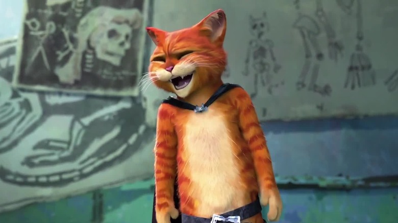 Puss in Boots laughing in a doctors office in Puss in Boots: The Last Wish (2022)